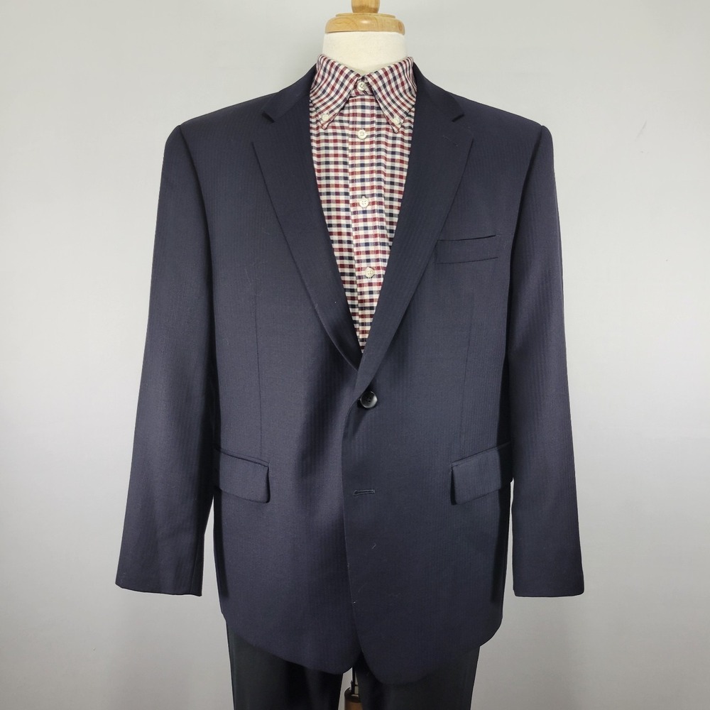 Nautica Men's Sport Coat Blazer Two Button Deep Navy Herringbone Wool Size 44S